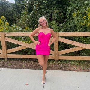 Sherri Hill Hot Pink Strapless Dress